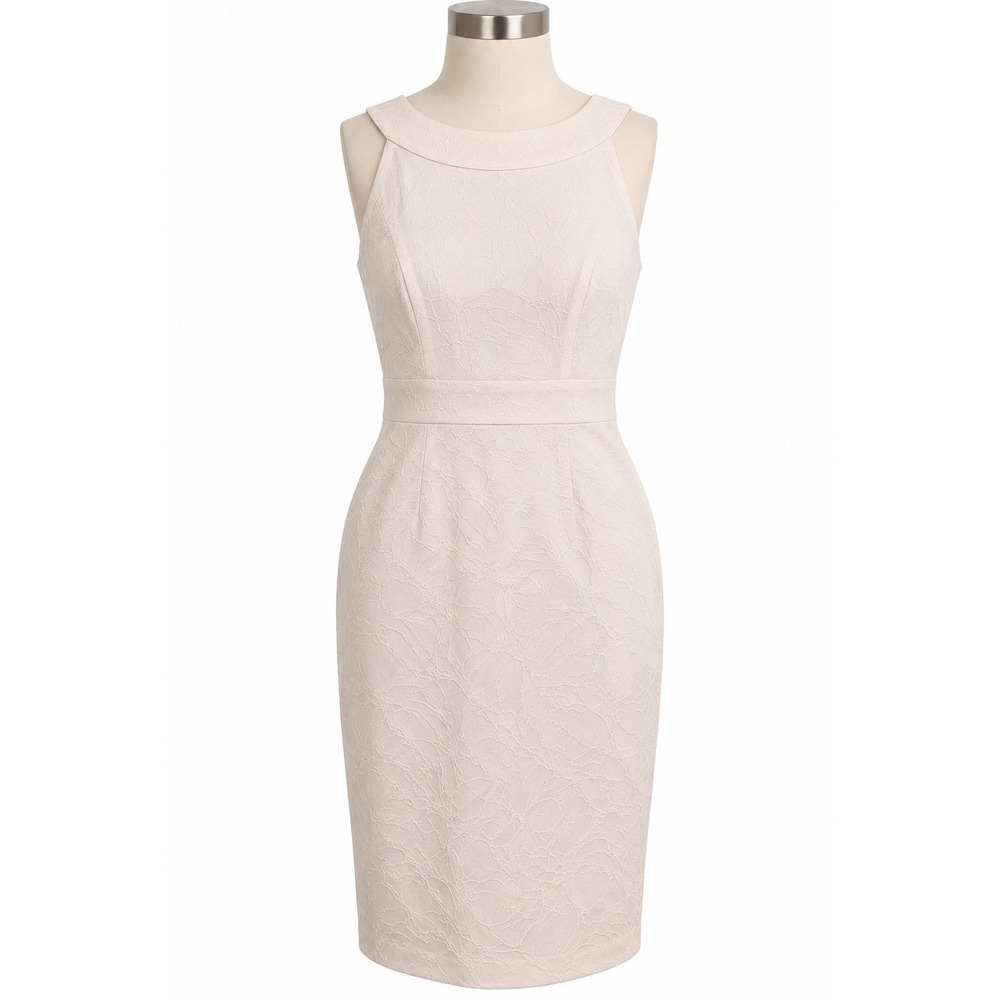 White House Black Market Dress 4 White Lace Sheath Bow Keyhole Back Cocktail